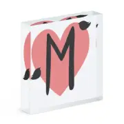 Letter M Heart Alphabet Acrylic Photo Block Frame Valentines Day Love