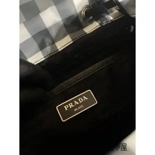 二手精品 PRADA 普拉達 尼龍帆布格子後背包 雙肩包 女款