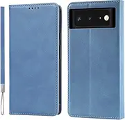 [LANJLM] Google Pixel 7 Pro Case with Wrist Strap PU Leather Pixel 7 Pro Wallet Case Card Holder Shockproof Google 7 Pro Flip Cover - Blue