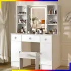 Dressing Table Set Makeup Vanity Mirrored Drawers Storage Dresser Stool Cabinets