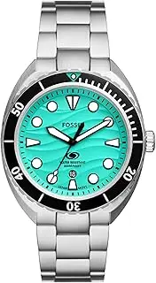 [FOSSIL] Men's Sports Watch with Stainless Steel, Silicone, or Leather Band, Silver/Green Breaker, Breaker