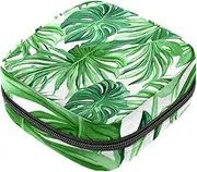 Period Bag,Sanitary Napkin Storage Bag,Watercolor Tropical Palm Leaves,Tampon Holder for Purse