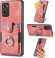 Compatible with Oppo A96 4G Magnetic Bracket Case,Compatible with Realme 9i 4G (PC+TPU+PU) 3 in 1 Card Slots Kickstand Phone Cover Pink