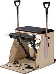 Wunder Pilates Pro Split-Pedal Stability Combo Chair with Handles Maple Wood for Home and Studio (Black, M8)