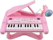 25 Key Electronic Keyboard Piano Musical Instrument with 360 Degrees Rotatable Microphone Portable Music Piano Keyboard 15 Function Keys Beginners Keyboards Piano Pink