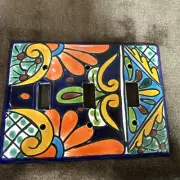 Talavera TRIPLE switch PLATE Cover Mexico Marked Pottery light cover art
