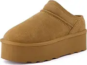 CUSHIONAIRE Women's Huggy Genuine Suede Cozy Mule Platform +Memory Foam, Wide Widths Available