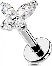 [OUFER Body Piercing] Labret Piercing Jewellery 16G 6/8/10/12 mm Lip Piercing Stud Internally Helix Earring Butterfly Tragus Bar 316L Stainless Steel Flat Back Earrings, 8mm