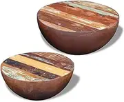 Solid Reclaimed Wood Two Piece Bowl Shaped Coffee Table Set Sofa Table Side Table Steel Frame End Table Furniture Set Decor for Living Room Bedroom 23.6" x 23.6" x 11.8"