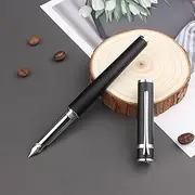 Iridium 0.5mm Designer Fine Nib Fountain Pen, Screw Cap, Come With Free Ink Converter, Compatible With 605B Ink Cartridges (Chrome Trim, Black)
