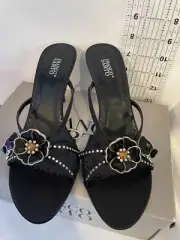 NEW Franco Sarto Womens L-Citron Black Mystique Satin Sandals Size 7.5