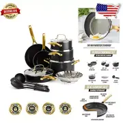 Gold-Tone 14-Piece Induction-Ready Cookware Set - Durable Nonstick Elegance