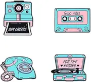 [ZENRUIMING] 4Pcs Vintage Phone Tape Camera Record Player Enamel Pin, Cartoon Alloy Lapel Pin, Clothes Backpack Hat Accessories, 3cm(1.2"), Metal, no gemstone