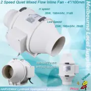 2 Speed Inline Exhaust 4"/100mm Silent Fan Hydroponics Air Vent Duct Extractor