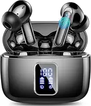 Wireless Earbuds Bluetooth 5.3, 4 ENC Noise Cancelling in Ear Headphones with 48H Playtime, IPX7 Waterproof, LED Display, Comfort Fit for Sports, Charcoal Black