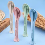 3PCS Portable Tableware Set Wheat Straw Dinnerware Detachable Cutlery Travel Tab