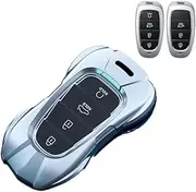 Compatible for Hyundai Ix35 Ix25 Famous Pictures Elantra Tucson L Zinc Alloy Silver Car Key Case Keyless Cover Key Shell Car Accessories(Style H Silver)