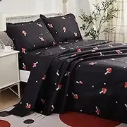 Lemfux Mushroom Sheet Duvet Cover Kid Duvet Cover Sets Full Mushroom-Shaped Pattern Cartoon Spring Duvet Cover (1 Duvet Cover+2 Pillowcases) Black Red