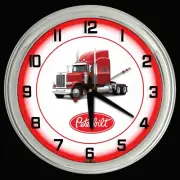 16" Peterbilt Semi Red Neon Clock Tractor Trailer Semi Truck Garage