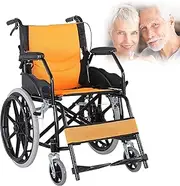 Ultra-Lightweight Wheelchair for Adults with Brake, Folding Transport Wheelchair with Swing-Away Footrest and Flip Back Backest, 17 Inch Wide Seat Wheel Chair for Storage and Travel Use, 300 Lbs B