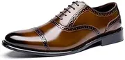 ZJSCNBE Spring New Bullock Carved Men's Leather Shoes Men's Leather Business Shoes Casual Dress Three-Joint Leather Shoes British(Lightbrown,40)
