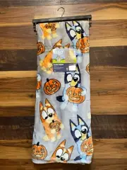 Bluey and Bingo Fall Halloween Pumpkin Plush Throw Blanket 50in x 70in NEW