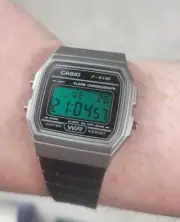 Custom Casio F91W Watch Cyan Blue Color Screen Mod Silver Water Resistant