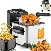 1.5L Electric Deep Fat Fryer, 2000W Deep Fryer Easy Clean with Frying Basket and Lid, 190° Adjustable Temperature, Safety Protection, Stainless Steel Chip Fryer for Fries Donuts