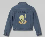 Girls Looney Tunes Tweety Bird Denim Jean Jacket XS 4 5 Blue New