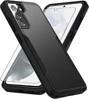 Asuwish Phone Case for Samsung Galaxy S21 Plus S21+ 5G with Tempered Glass Screen Protector and Wireless Charging Compatible, Hybrid Case, Black