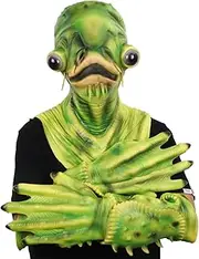 Catfish Mask, Latex Full Head Green Fish Masks with Gloves, Fish Headgear Costume, Halloween Masks for Adults