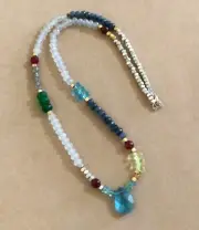 New Natural Multi Gemstones Colorful Artisan Sundance Charm Handmade Necklace