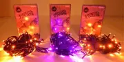 3 Boxes Haunted Living 7 Foot 60 Bulb LED Micro Lights - 2 Orange 1 Purple - NEW