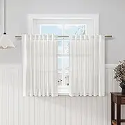 Nanspring Off White Cafe Curtains 48 Inch Length Set 2 Panel Back Tab Pocket Semi Sheer Short Linen White Curtain Tiers for Small Bathroom Window Basement 52x48