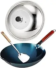 Generic Wok Pan, Traditional Chinese Wok, Saucepan, Comfortable Saucepan with Wooden Handle, Pan for Stirring for The Household in The Restaurant, Pot Diameter 32cm