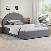 ALFORDSON Bed Frame, King Single Size Bed Frame with Padded Headboard, Grey Fabric Howell Gas Lift Bed Frame with Storage for Bedroom, Apartment, Living Room and Office