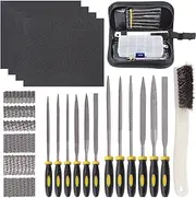 Glarks 12pcs Mini Assorted Wood Rasp Set Include Brush and Storage Box with 4pcs Sandpaper for Fixing Jewelers Diamond Wood Carving Craft