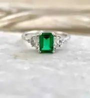 3.00CT Emerald Cut Moissanite Emerald Christmas Gift Ring 14k White Gold Plated
