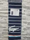 NEW LACOSTE Beach Towel Striped Navy Blue Big Croc Logo 36in x 72in