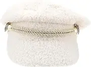 [Beavorty] Ladies' Octagonal Hat Fashionable Warm Hat Lambwool Material Cozy Decorative Headwear White