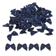 50Pcs Mini Metallic Edge Ribbon Bow 1" Flower Bows Soft Silver Edge Navy Blue