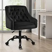 ALFORDSON Velvet Office Chair Swivel Fabric Armchair Computer Desk Chair Modern Home Office Chair Height Adjustable Mid-Back Task Chair for Kids Adult Study Work, Living Room, Bedroom (Black)