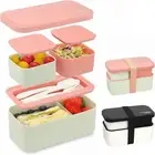 1450ml Stackable Bento Lunch Box Food Container Removable Compartments & Cutlery