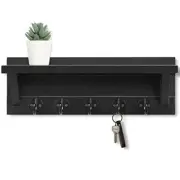 Lwenki Wall Key Holder with Shelf, Rustic Shelf with Hooks Made of Black