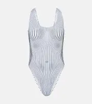 [Jean Paul Gaultier] Jean Paul Gaultier Pinstripe Body Morphing swimsuit AU 8 white
