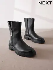 Black Leather Forever Comfort® Ankle Zip Biker Boots (B95241) | $160