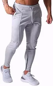 [Maizoon] Men's Tapered Workout Running Pants Flexible Fit Breathable and Quick-Dry Lightweight Athletic Pants with Zippers on The Legs for Sports & Casual Wear Grey XXL