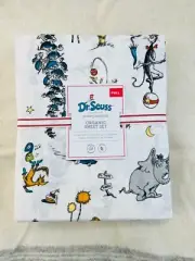 Pottery Barn Kids Dr. Seuss Organic Full Sheet Set Elephant Grey White Blue