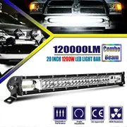 20 Inch Spot Flood Combo Beam LED Work Light Bar 1200W High-Power Driving Lamp IP68 Waterproof Pure White 6000K-6500K
