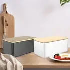 Bread Box with Bamboo Lid Usable as Cutting Board Metal Bread Bin QAJKF